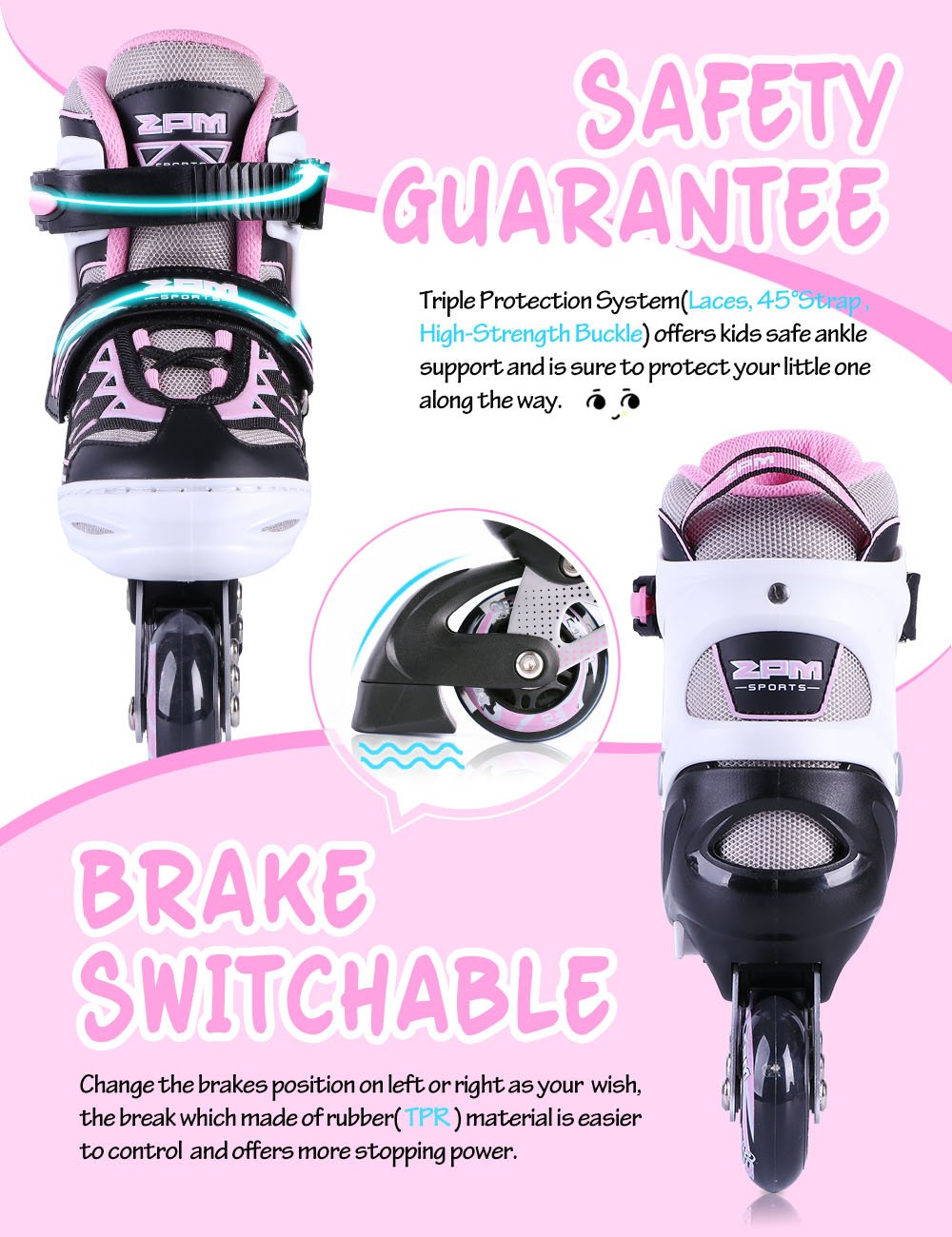 2pm Sports Adjustable Light up Inline Skates, Stylish Design Beginner Roller Skates for Boys and Girls - Pink Small