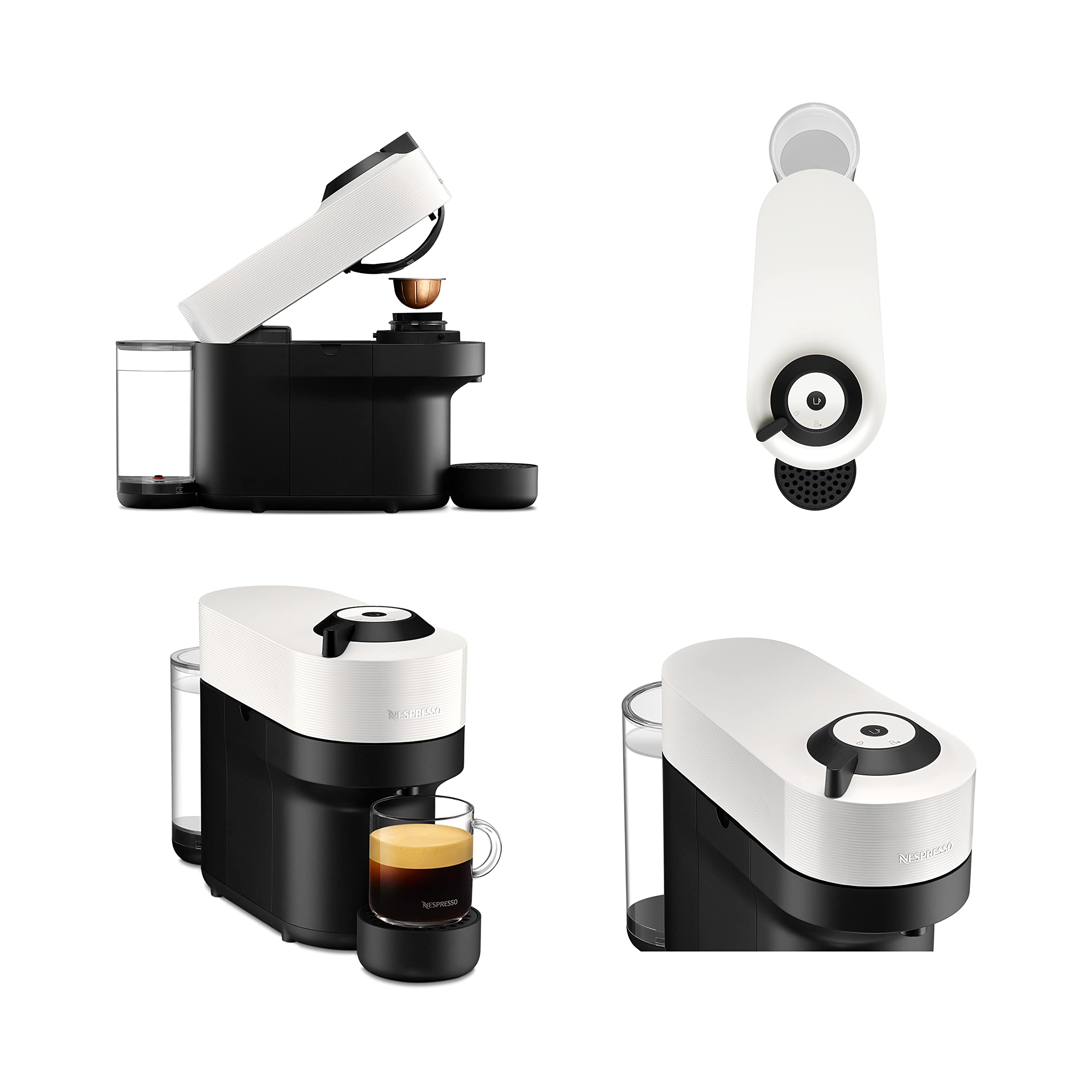 Nespresso Coffee Machine Barista Bundle includes Vertuo Pop White by Krups, Milk Frother, 2x Mugs, 2 x spoons, Melozio coffee pods & Chiaro coffee pods