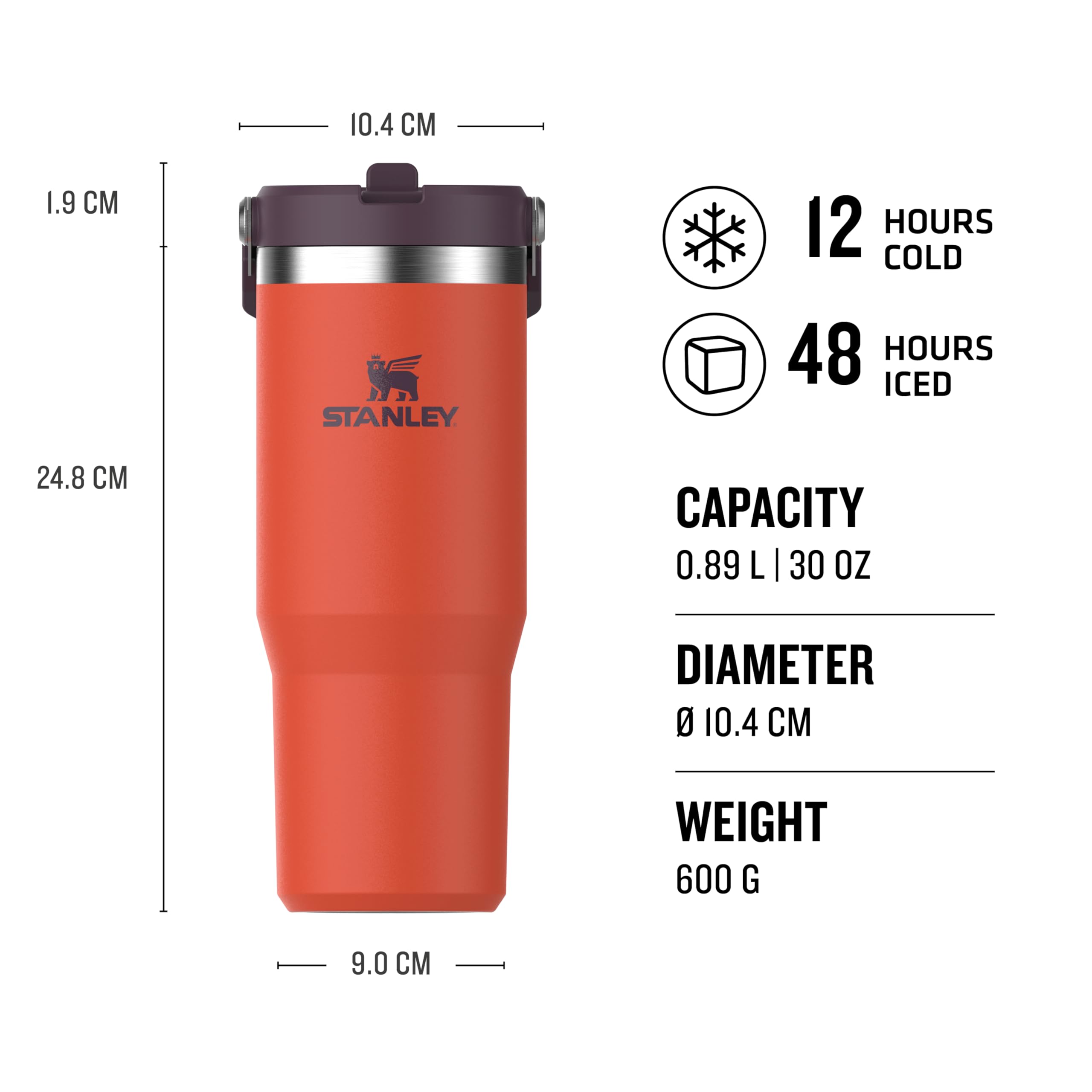 Stanley Flip Straw Tumbler 1.0 Water Bottle With Straw 0.89L - Keeps Cold For 12+ Hours - Easy To Carry - Dishwasher Safe - Stainless Steel Thermal Flask - BPA-Free Travel Mug - Navy