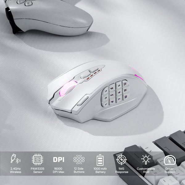 Redragon M908 Impact RGB LED MMO Mouse with Side Buttons Optical Wired Gaming Mouse with 12,400DPI, High Precision, 20 Programmable Mouse Buttons
