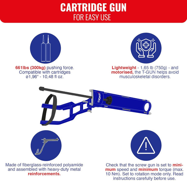 TIVOLY - T-Gun F300 Cartridge Gun - Can be Fitted to Drill and Screw Guns - for Ø 1,96" - 10,48 fl oz cartridges