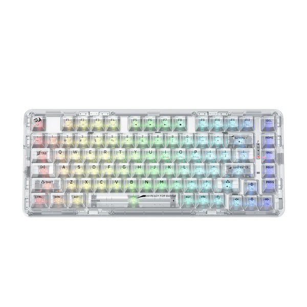 Redragon K649 PRO 78% Wireless Gasket RGB Gaming Keyboard, 3-Modes 82 Keys Full-Transparent Hot-Swap Compact Mechanical Keyboard w/Upgraded Socket, Sound Absorbing Foams, Translucent Custom Switch