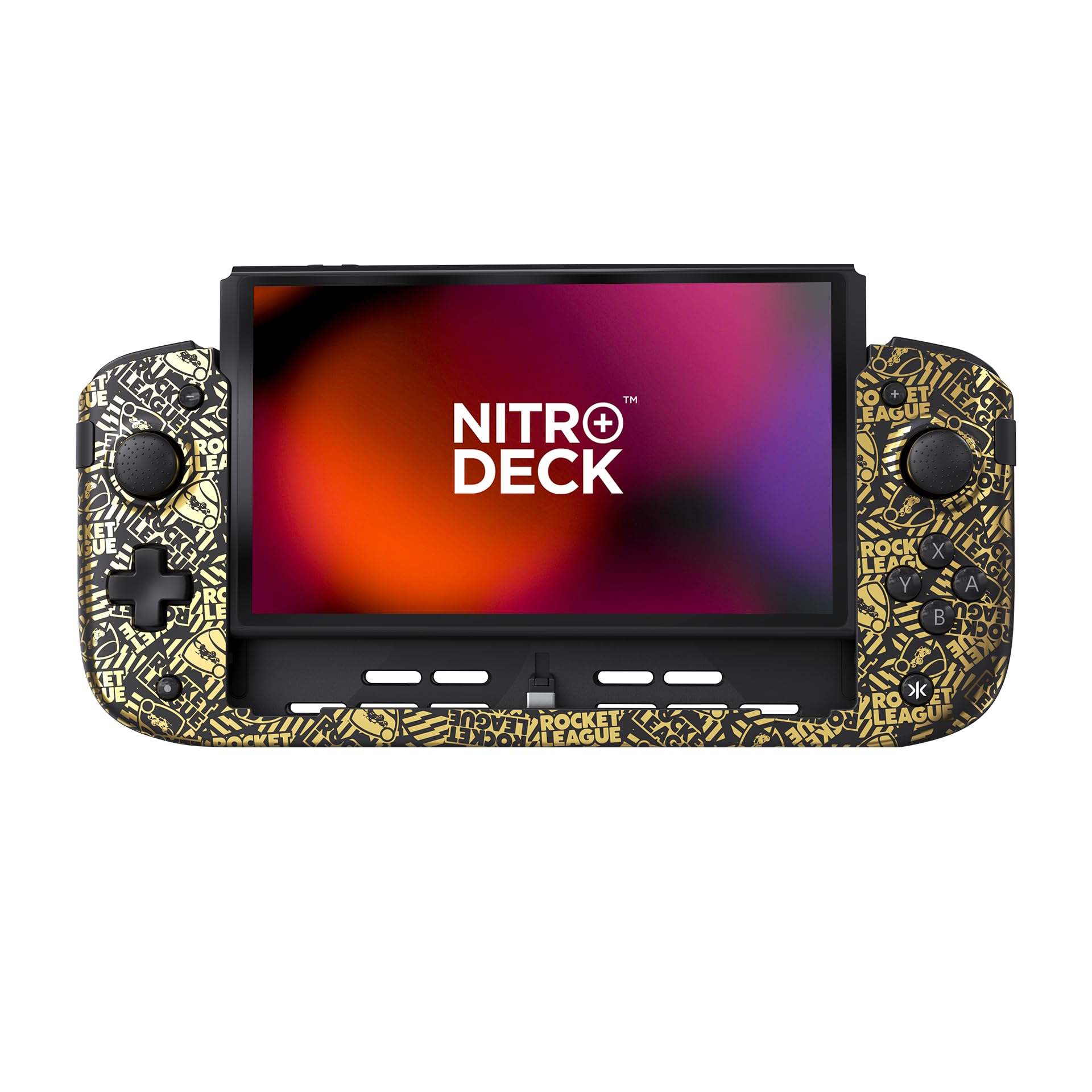CRKD Nitro Deck+ Handheld Pro Controller for Nintendo Switch & OLED Model - TV Dockable - Programmable Sidekicks & Back Buttons - TruCollection System (Rocket League Gold Edition)