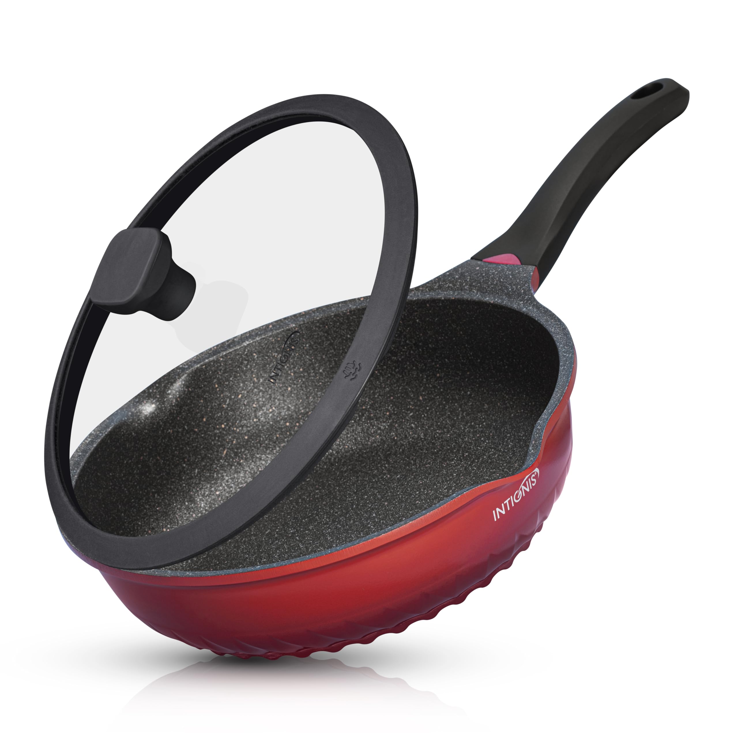 INTIGNIS Premium 30cm Deep Frying Pan with Lid | Anti-Scratch | Induction Compatible | Non-Stick Interior | Heat Resistant Handle | Perfect for