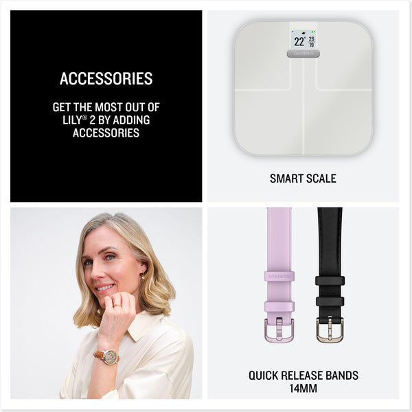 Garmin Lily 2, Stylish Small 35mm Smartwatch and Fitness Tracker with Hidden Display, Patterned Lens , Bright Touchscreen Display and up to 5 days battery life, Coconut