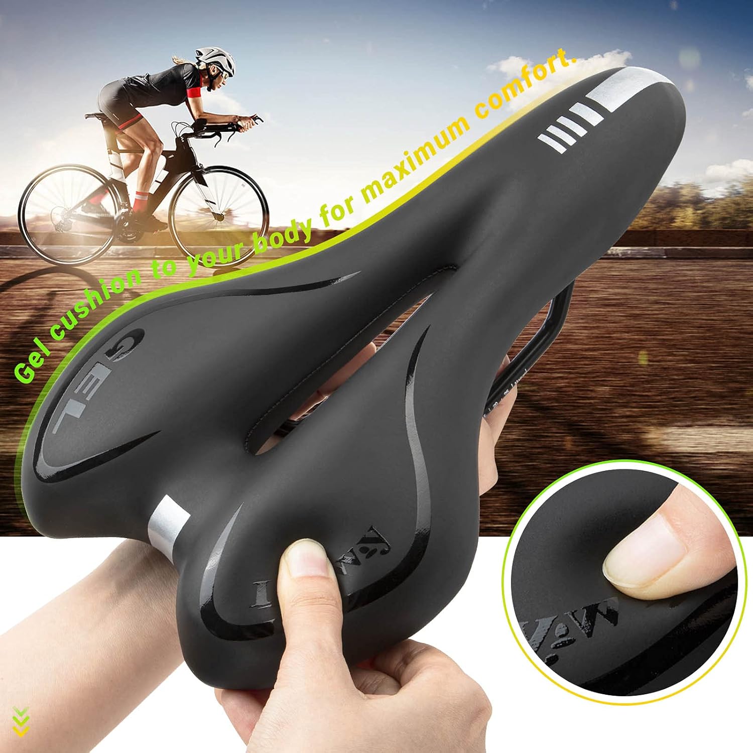LERWAY Mountain Bike Saddle,Comfortable Bike Seat,Gel Bicycle Saddle,Waterproof Black Memory Sponge Cycling Seat,Breathable PU Leather Cycling Saddle