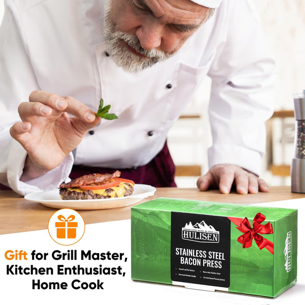 HULISEN 8.5-Inch Burger Press, 2.5 lbs Heavy Duty Bacon & Grill Press, Stainless Steel Smashed Burger Press, Round Smasher with Wood Handle, BBQ Griddle Accessories for Hamburger, Steak, Meat…