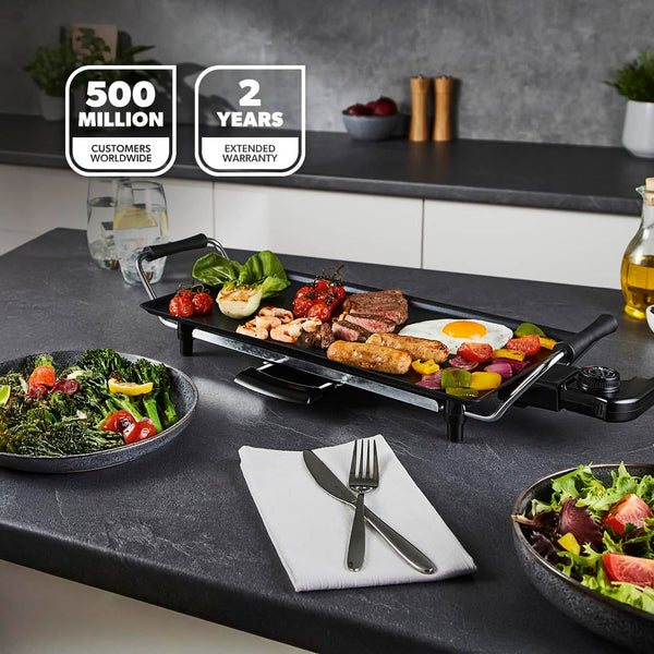 GEEPAS Teppanyaki Grill – Smokeless, Non-Stick, Adjustable Temperature - Easy-To-Clean, Removable Grease Tray, detachable cord – Indoor BBQ, Large Cooking Surface for Pancakes, Barbecue, Eggs and More