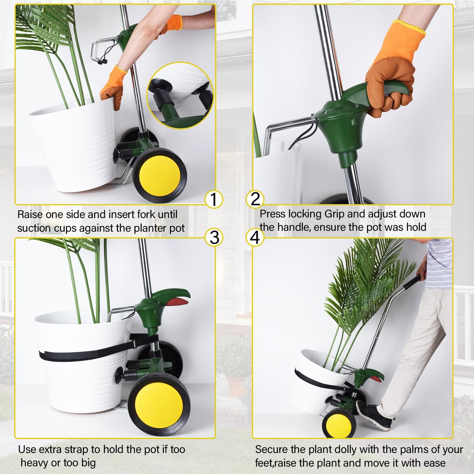EZwoks Adjustable Plant Dolly with Wheels, Heavy Duty, Black, Fits Pots 8" to 30" High, Max 165 Lbs Weight Capacity, Garden/Living