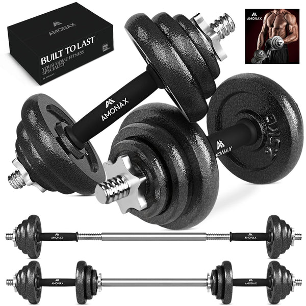 Amonax 20kg Cast Iron Adjustable Dumbbells Weight Set, Barbell Set Men Women, Strength Training Equipment Home Gym Fitness, Dumbell Pair Hand , Bar