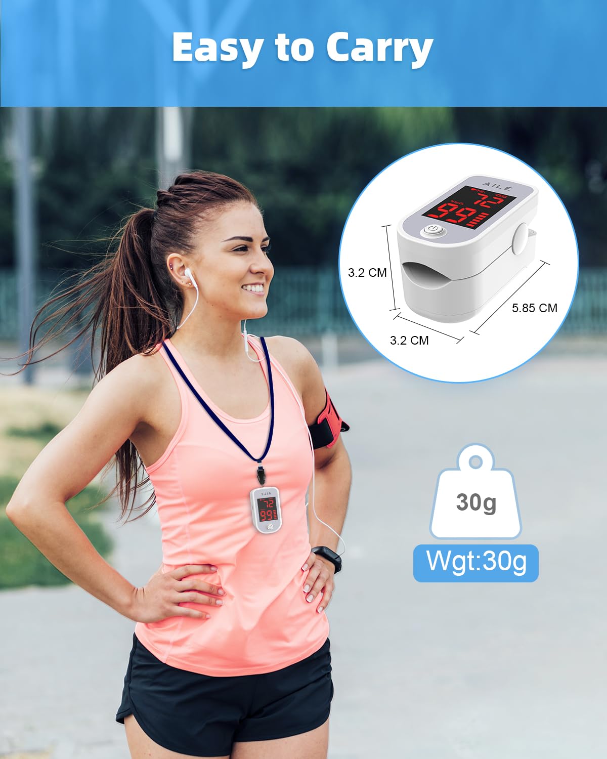 AILE Pulse Oximeter Oxygen Meter Adults Accurate Fast Easy Larger Red Screen Oxygen Monitor with Lanyard Blood Saturation Monitor -O2 Saturation Meter Pulse-Oximeter