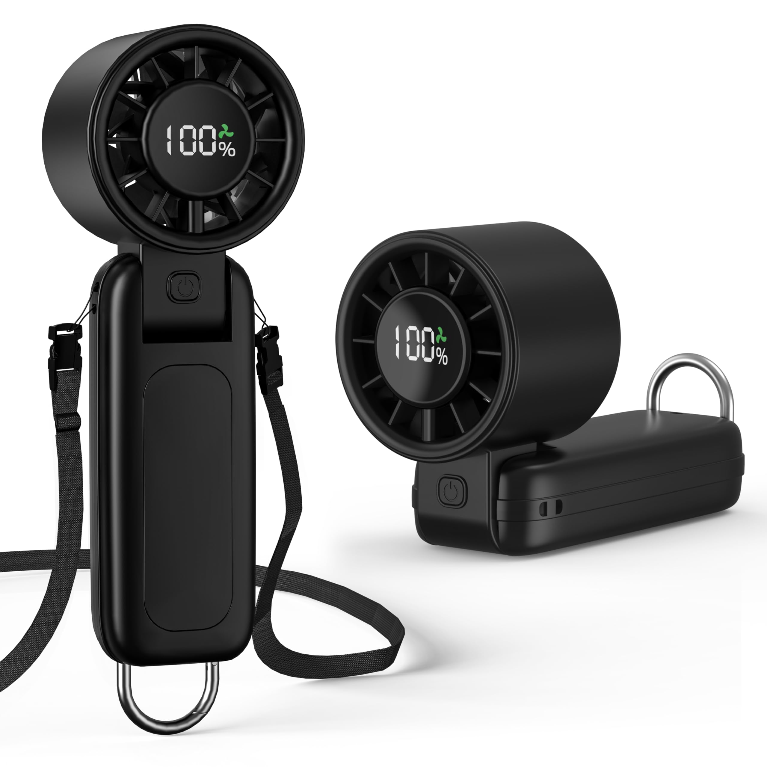 Eoboya Handheld Portable Fan, 100-Speed Adjustable,5000mAh,USB Rechargeable,7-Blade High-Speed Cooling, LED Display, 3-in-1 Foldable Desktop & Handheld & Neck,for Outdoor/Travelling/Home/Office(Black)