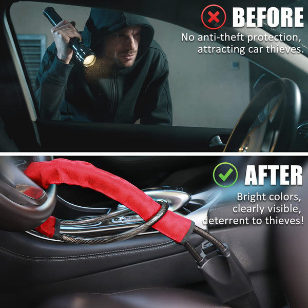 Tevlaphee Steering Wheel Lock, Steering Lock, Car Steering Wheel Locks, Steering Wheel to Seat Belt Lock, High Visibility Car Lock Anti-Theft Device, Heavy Duty, Universal Fit, 3Keys (Green)