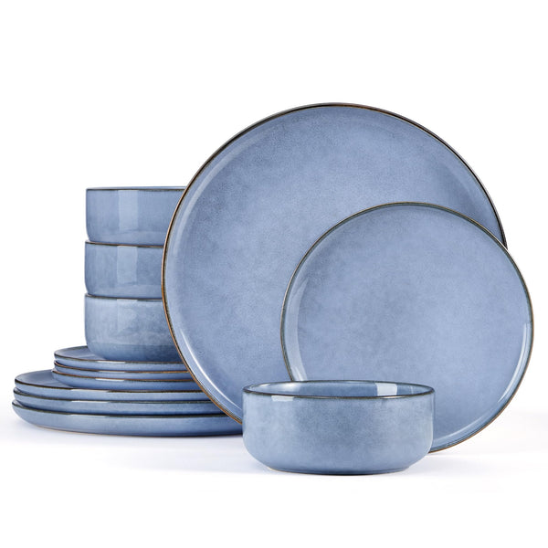 Homikit 12 Piece Dinner Set, Reactive Glaze Kitchen Dinnerware Sets for 4, Elegant Stoneware Included Plates and Bowls, Non-Scratch & Sturdy,