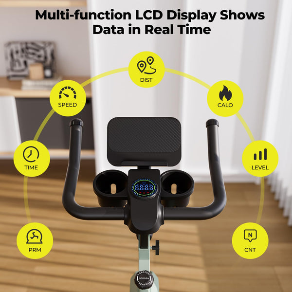 Lacuffy Exercise Bike Indoor Bike with LCD Display Magnetic Stationary Bike Durable Ultra-Quiet 136 kg Max Load Exercise Equipment with App for Home Use