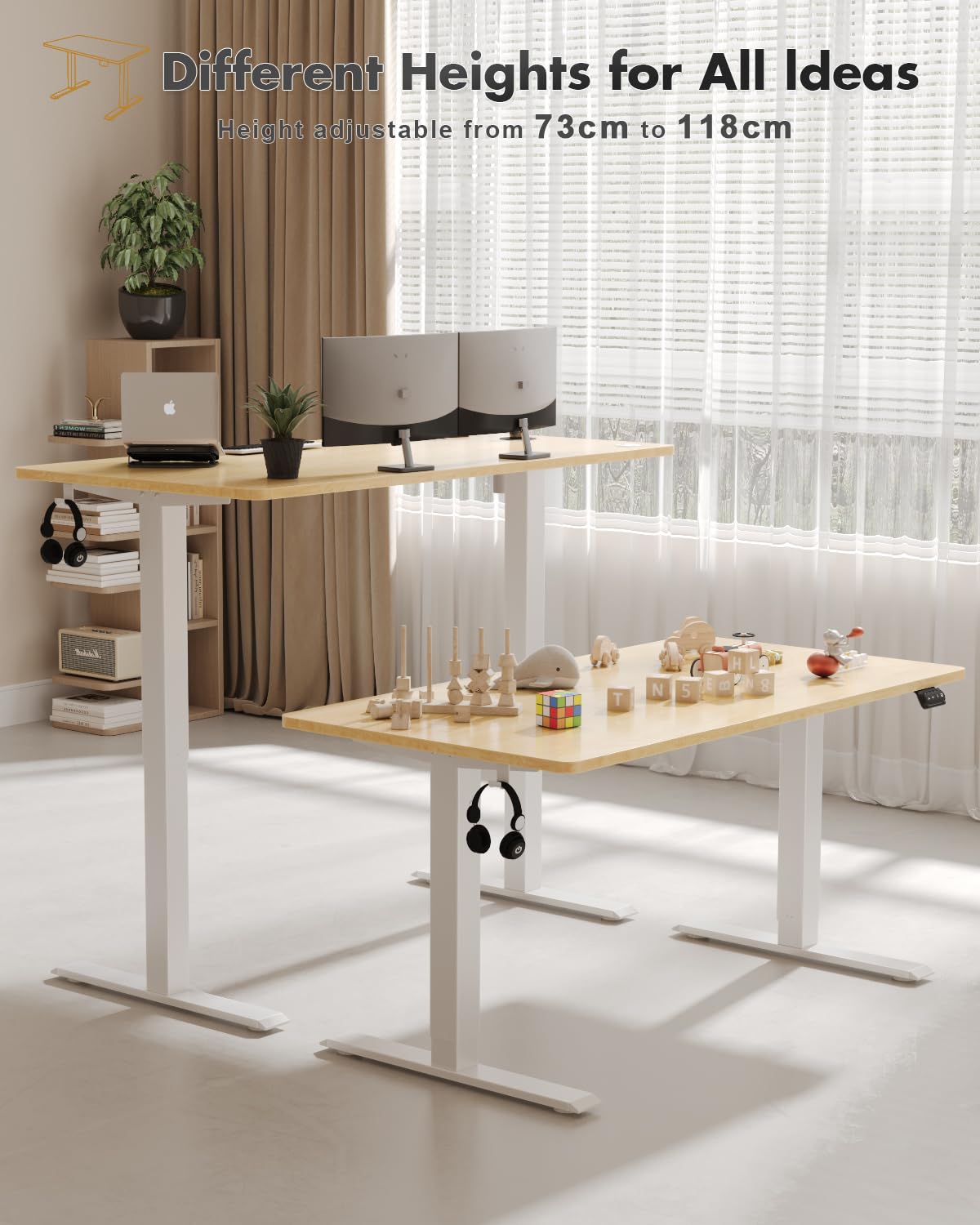 Devoko Electric Standing Desk 120x60cm Sit Stand Table Height Adjustable with Backpack Hook and Memory Smart Pannel, Home Office, White