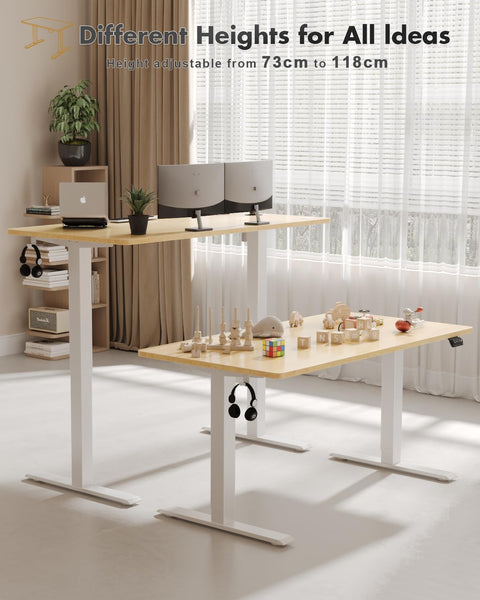 Devoko Electric Standing Desk 120x60cm Sit Stand Table Height Adjustable with Backpack Hook and Memory Smart Pannel, Home Office, White