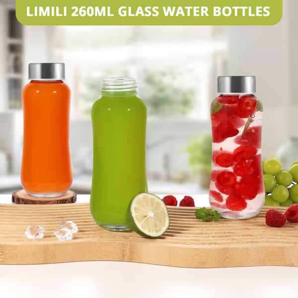LIMILI Glass Bottles With Stainless Steel Lids, 300/350/750/1000ML Water Bottles, Leak Proof Reusable Drinking Bottles for Hot Cold Drinks, Work, Gym, Home