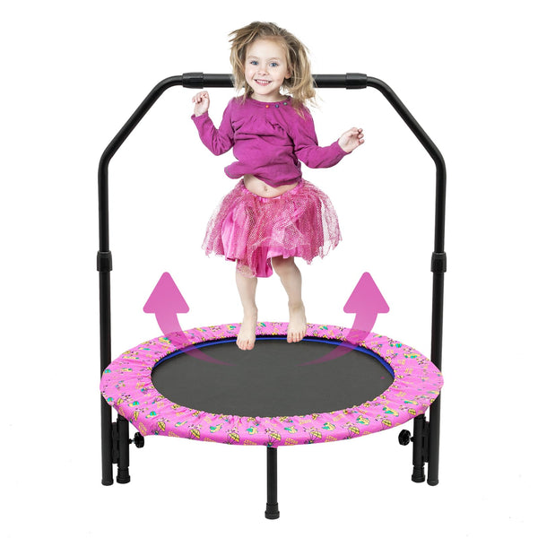 36'' Kids Trampoline Mini Foldable Trampoline with Adjustable Foam Handrail & Safety Padded Protective Cover Fitness Exercise Bungee Rebounder Jumper