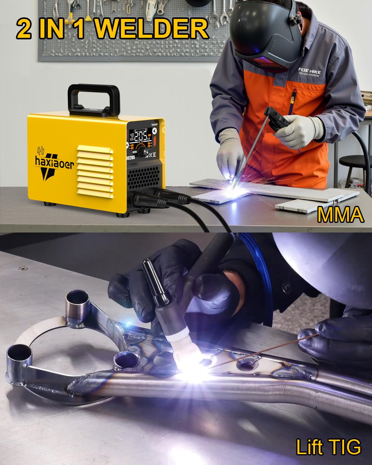 haxiaoer ARC Welder Machine 240V Full Kit - 140A 10 Welding Rods 2 in 1 MMA Lift TIG IGBT Stick Welder with Strap Digital Smart LCD Display Inverter Welding Machine Hot Start ARC Force VRD