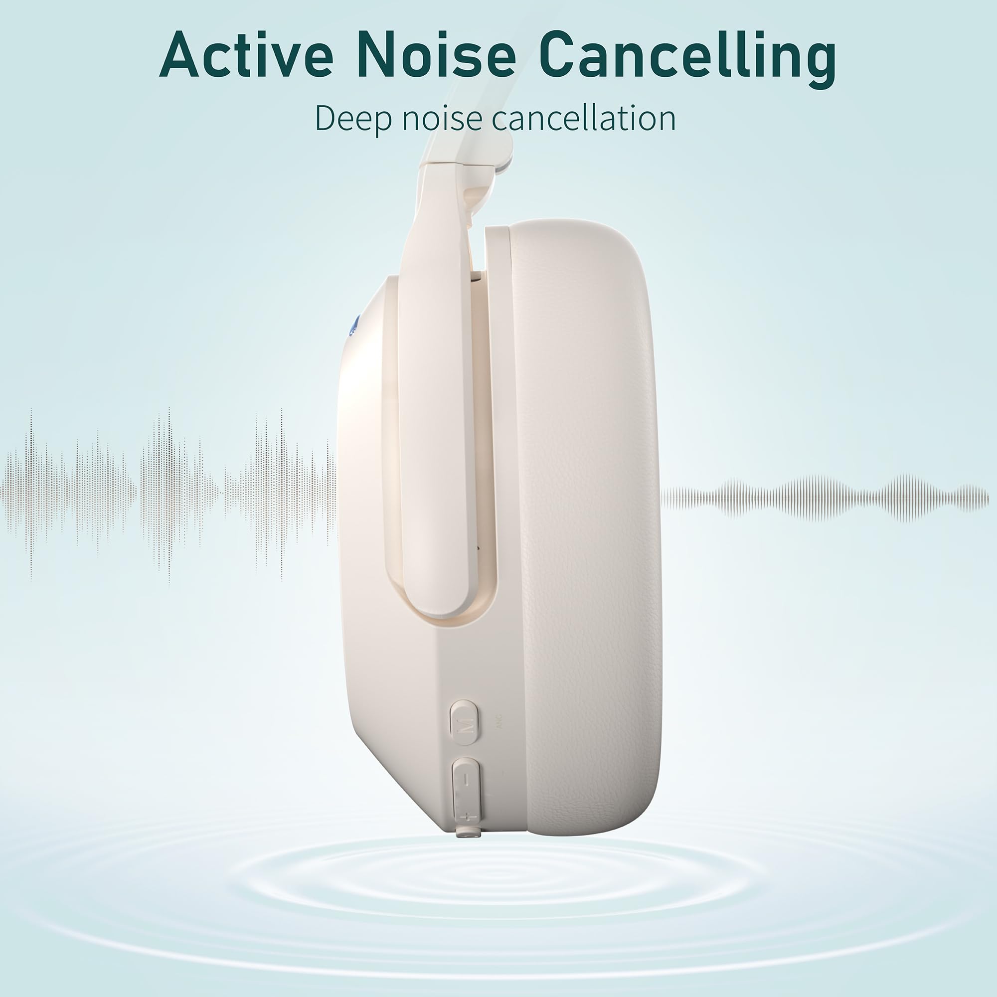 Rebocico Active Noise Cancelling Headphones, Wireless Bluetooth Over-Ear Headphone with Microphone,120H Playtime, Foldable Overhead Headphones with Deep Bass, Fast Charging for Home Travel Office