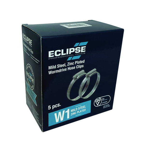 Eclipse Professional Tools ECW1-2A W1 Box of 10 35-50mm (1 ⅜" - 1 ¾") Mild Steel Worm Gear Hose Clamps