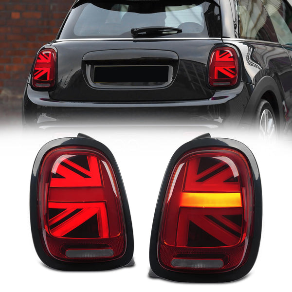 Archaic Union Jack Rear Lights for Mini Cooper One F55 F56 F57 2014-2021, with Sequential Turn Signal Light, Plug&Play, Pair