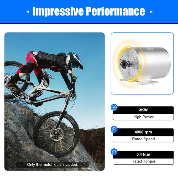 Brushless Motor Kit 72V 3000W, TkkMivcOC High Speed Electric Go Kart Motor Kit with 3 Speed Gears, for DIY Part Scooters Bike Electric Motorcycles, Rated Speed 4900rpm