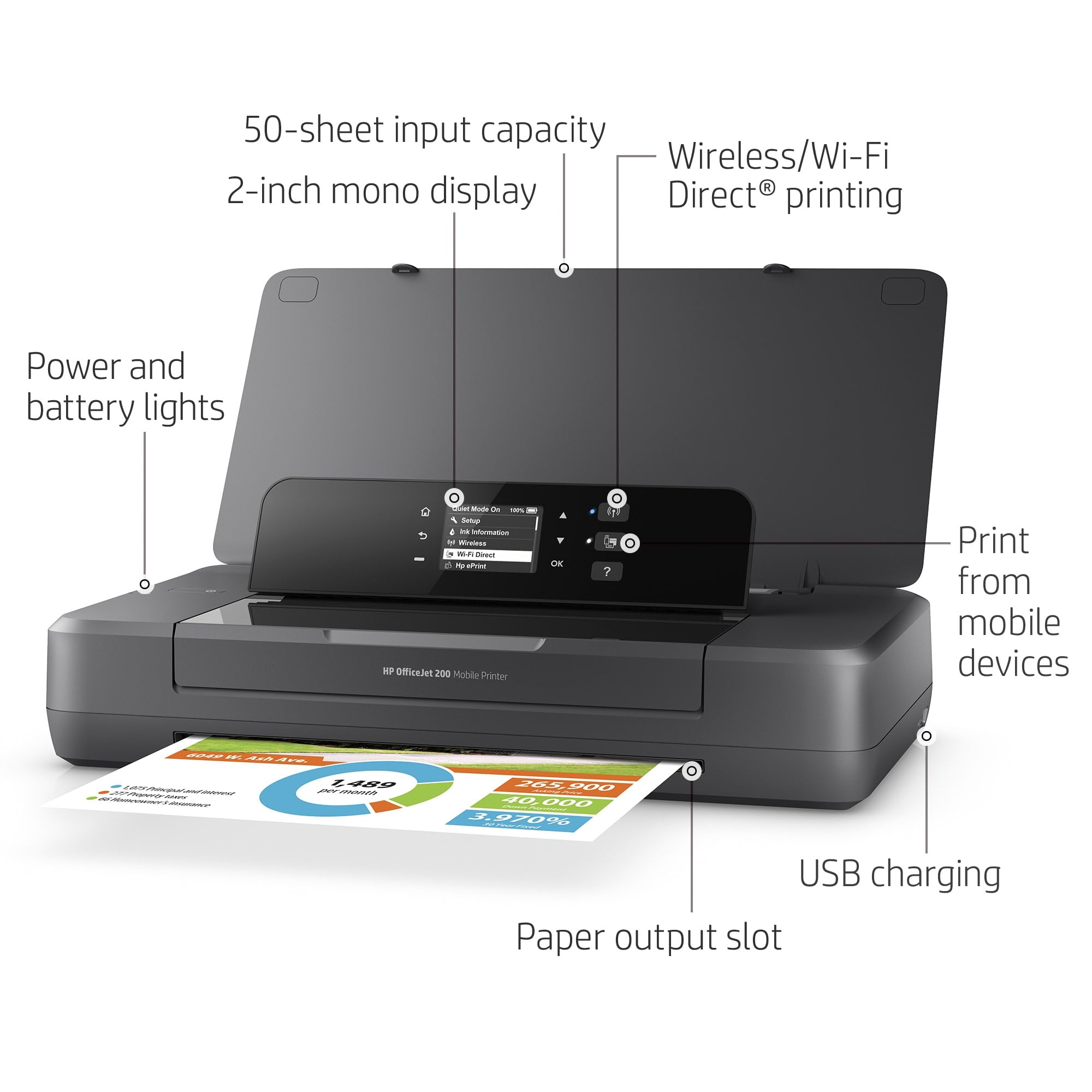 HP 2M32H38 Officejet 200 Colour Wireless Mobile Printer, Black