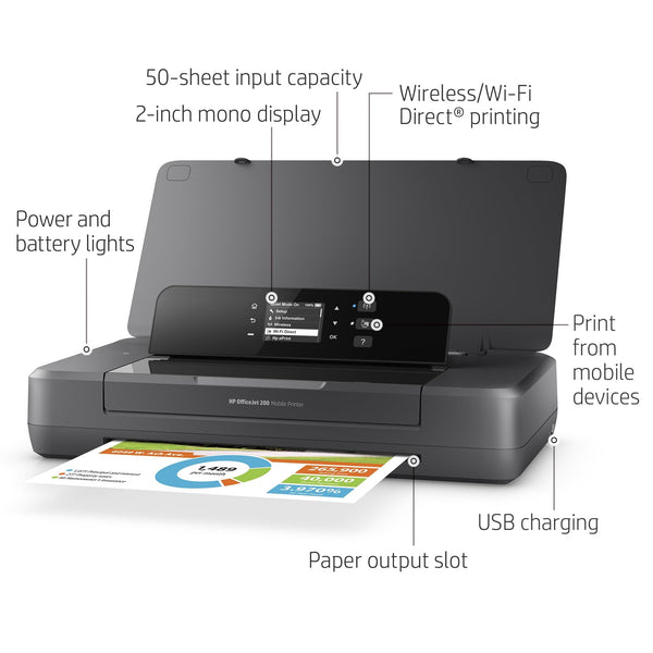 HP 2M32H38 Officejet 200 Colour Wireless Mobile Printer, Black