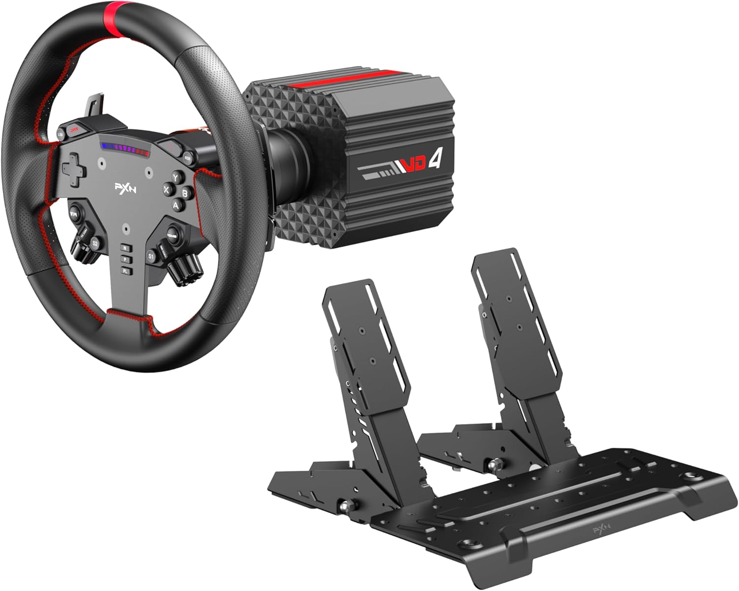 PXN VD4 Bundle F 4NM Torque Sim Racing Direct Drive Racing Wheel Bundle with Force Feedback, Hall Effect Sensor Pedal, PC Steering Wheel with Pedals