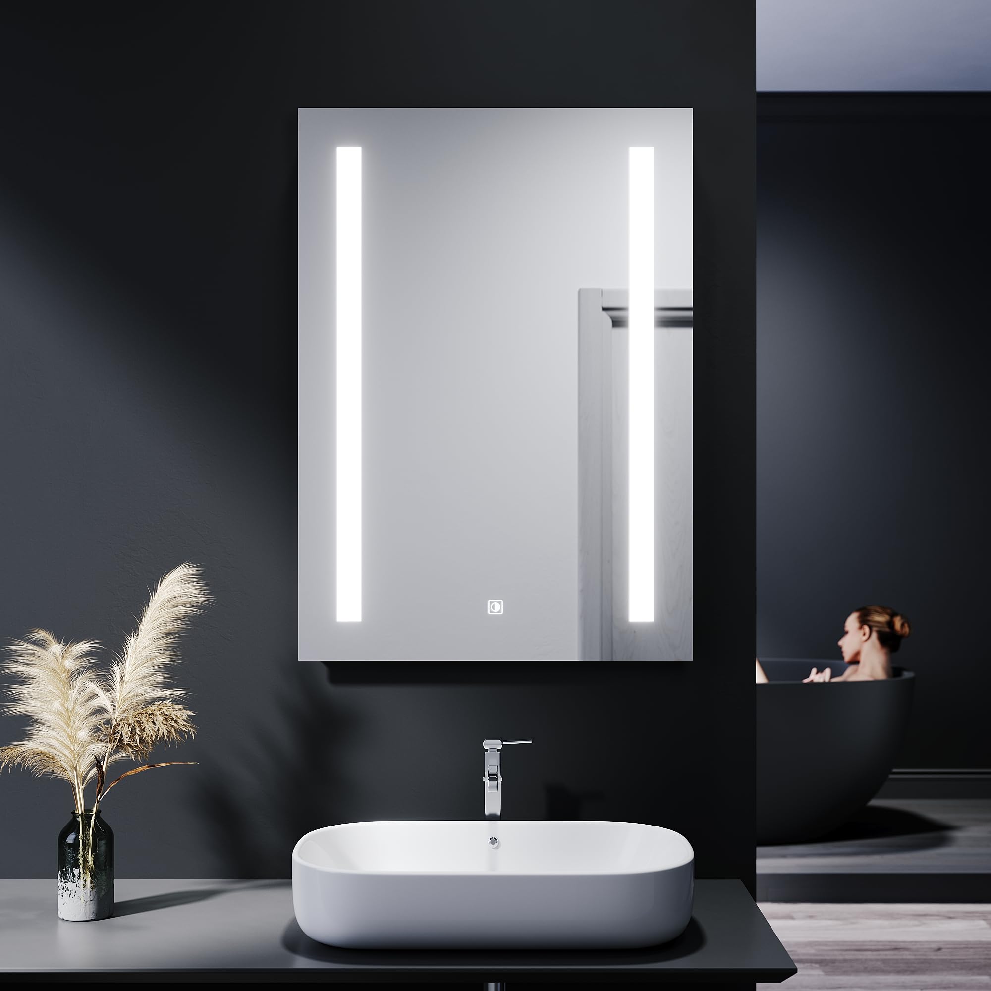 ELEGANT 500 x 700mm LED Illuminated Bathroom Mirror with Shaver Socket Demister Pad Wall Mounted Vanity Mirror with 3-Color Temperature Single Touch