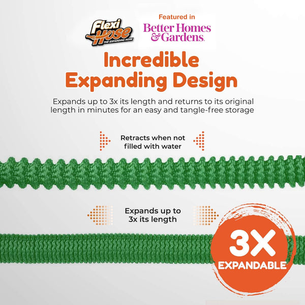 Flexi Hose Expandable Garden Hose - 100FT Heavy Duty Water Hose, Retractable Hose with 2cm Brass Fittings - Expandable Hose Design Includes Spray