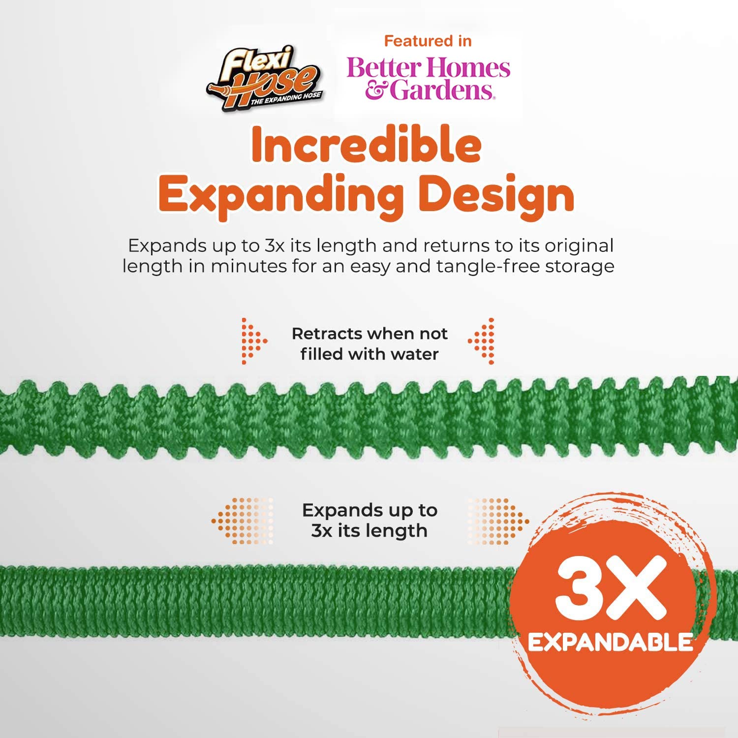 Flexi Hose Expandable Garden Hose - 75FT Heavy Duty Water Hose, Retractable Hose with 2cm Brass Fittings - Expandable Hose Design Includes Spray