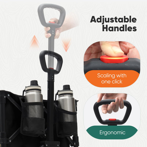 Sekey 332L Folding Festival Trolley with Expandable Tailgate, Patented Design Beach Cart - Diamond Collapsible, Wide All-Terrain Wheels, Brake, 350LB Load Capacity Heavy Duty Wagon for Camping, Black