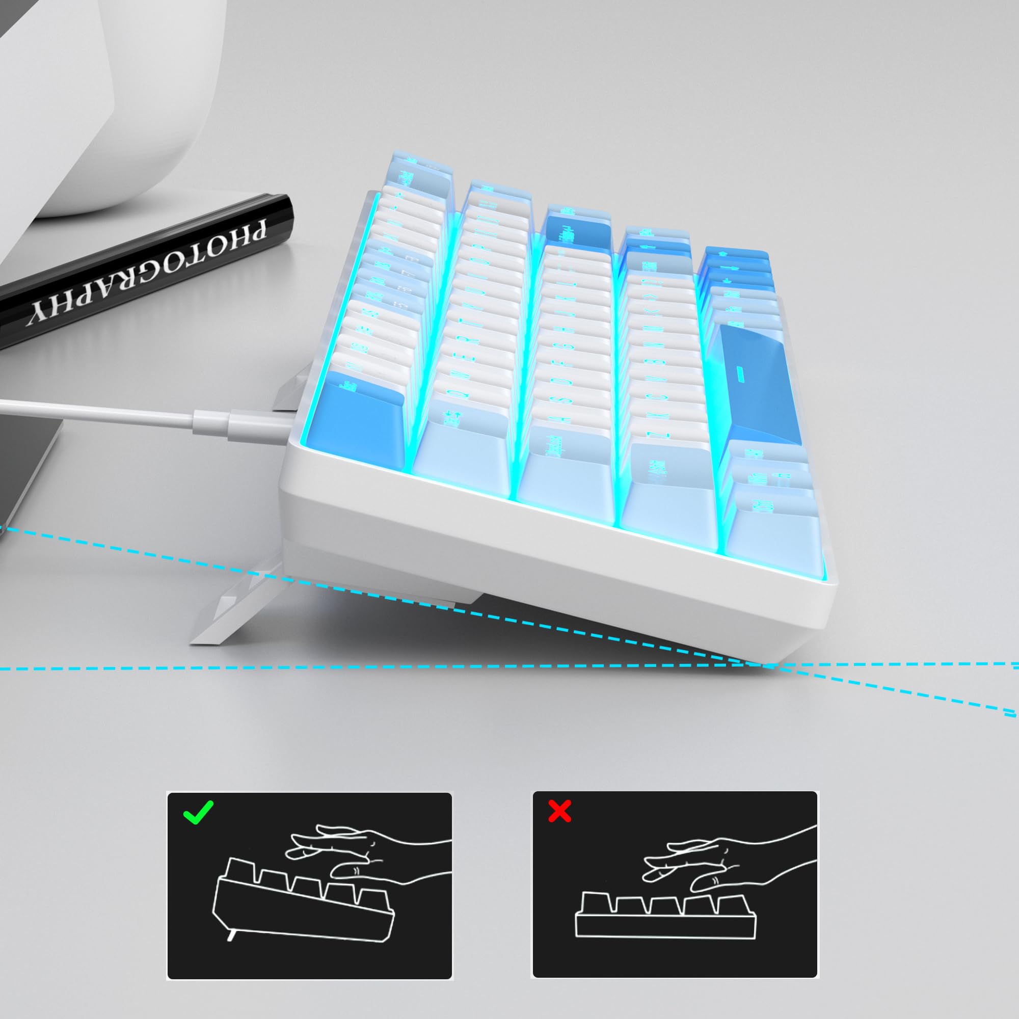 MageGee Portable 60% Gaming Mechanical Keyboard, Minimalist MK-Box Ice Blue Backlit Compact 68 Keys Wired Office Keyboard with Red Switch for Windows Laptop PC Mac Convenient(Gray & White)