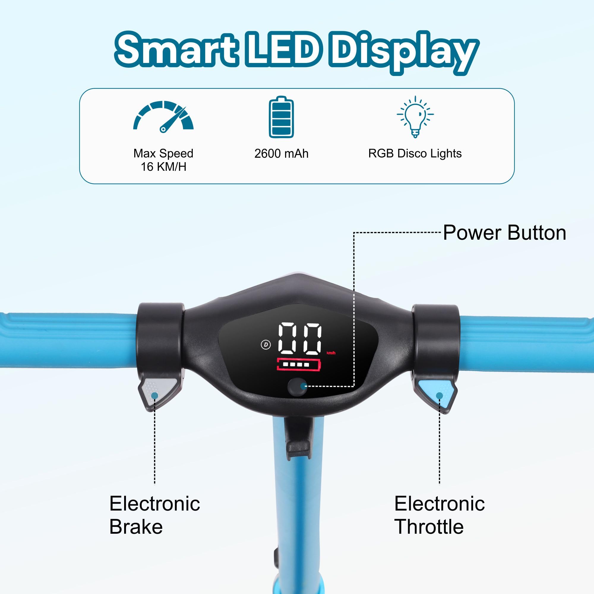 Electric Scooter Kids Foldable Mobility Scooters E Bike With RGB LED Lights For Ages 6-12 Boys Girls | 3 Speed Modes | 6-10 KM Range Dual Braking System 150W Motor Gift for Children
