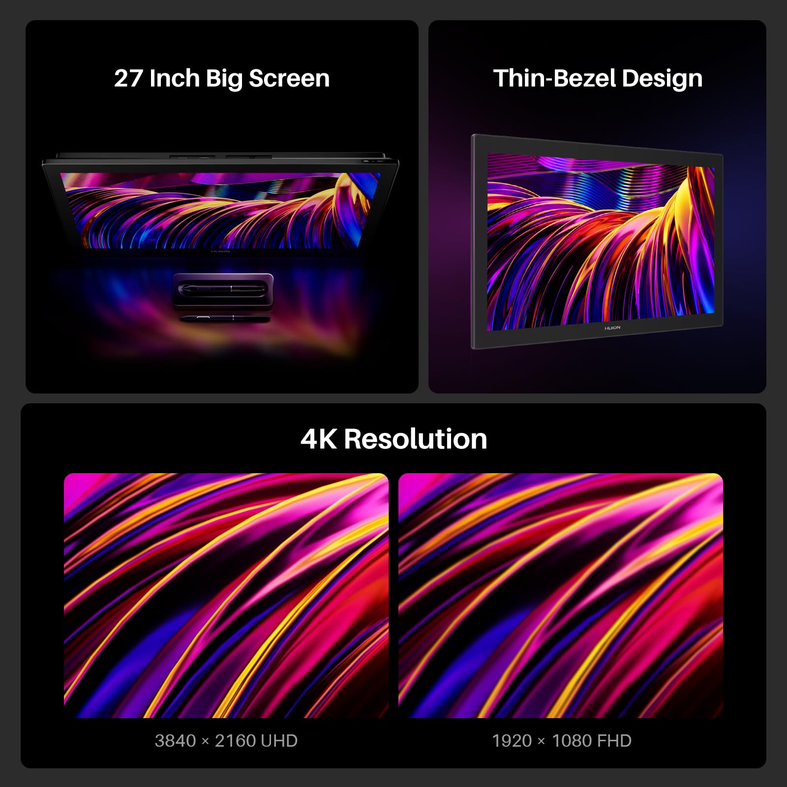 HUION Kamvas Pro 16(4K) UHD Graphic Tablet with Screen, 15.6-inch Monitor Full-Laminated Anti-Glare, Tilt Function 8192 Battery-Free Stylus PW517 for PC, Mac, Android