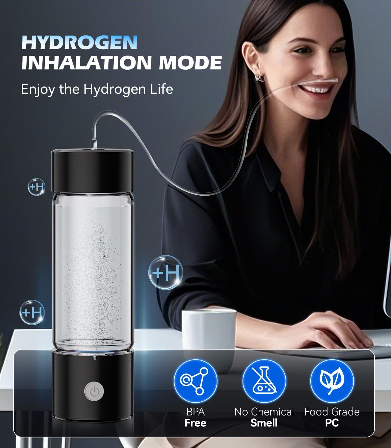 Upgrade 3-in-1 Hydrogen Water Bottle Generator - Industry TOP - 24-Hour Hydrogen Lock | 0 Chlorine & 0 Ozone | 100% Leak-Proof Seal, Hydrogen Water Bottle Generator