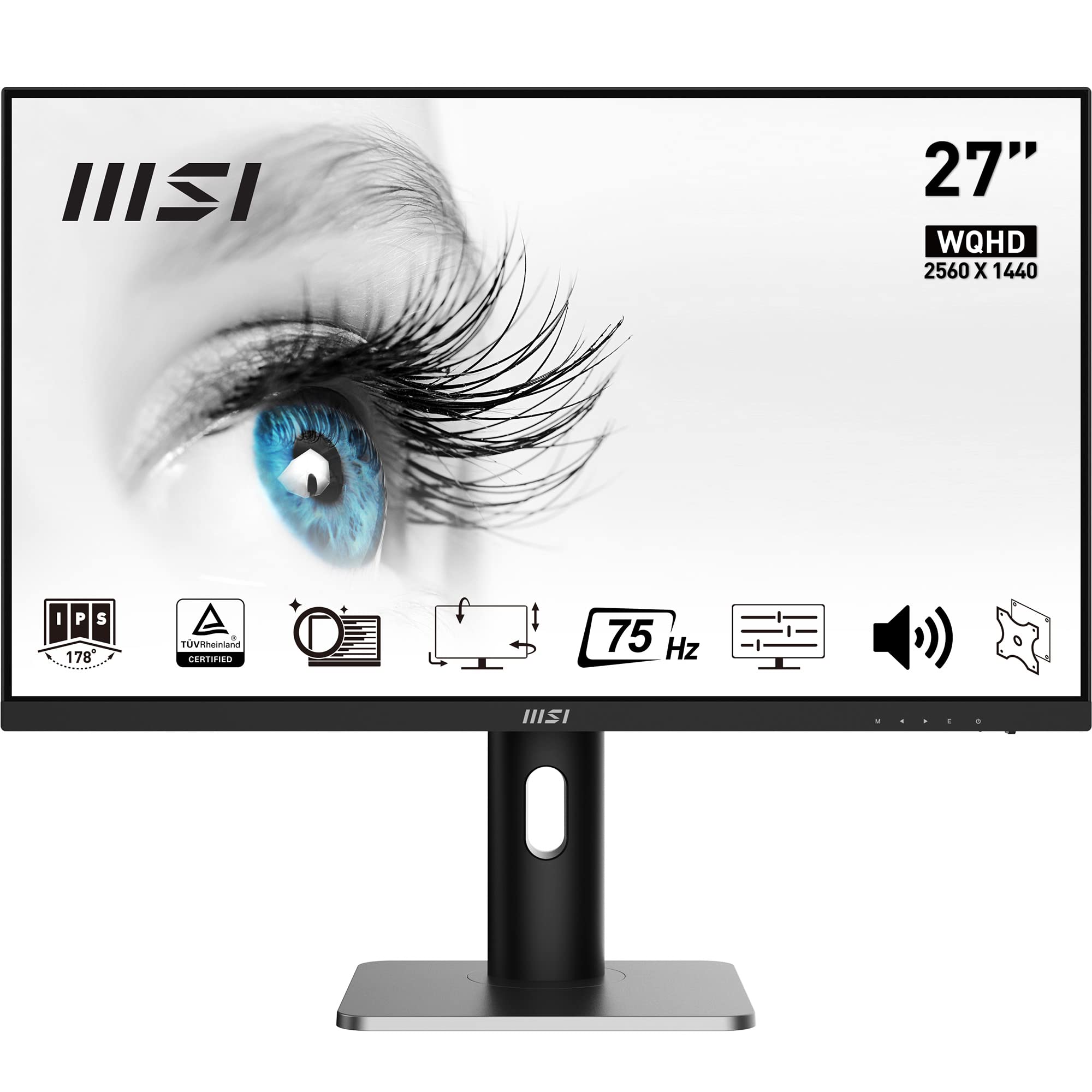 MSI PRO MP273QW E2 27 Inch WQHD Office Monitor - 2560 x 1440 IPS Panel, 100 Hz, Eye-Friendly Screen, Built-in Speakers, Tilt-Adjustable - HDMI 2.0b, DP (1.2a)