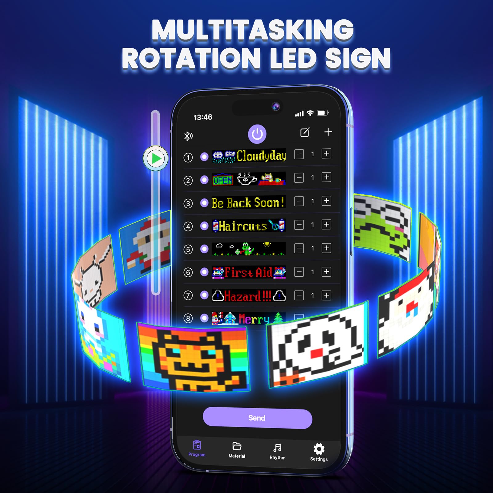 Qnoavve Bluetooth App Control LED Sign, 14.6"x3.6" Devil Eyes Car Lights, Flexible USB 5V LED Car Sign, Programmable Customizable Display Panel, Scrolling Message Board for Store Bar Hotel Party