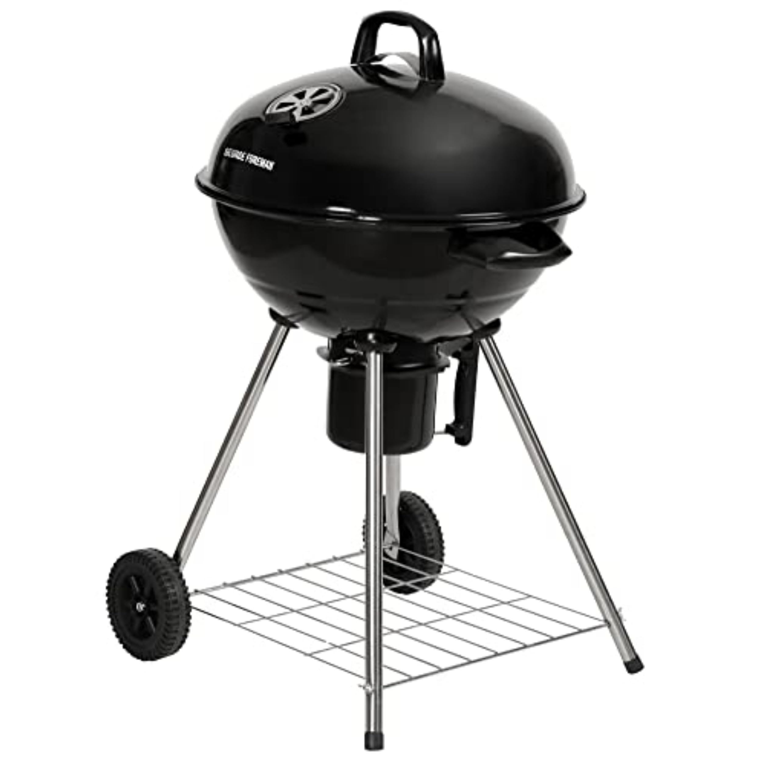 George Foreman Portable Charcoal BBQ Round Kettle 47.5 cm, Adjustable Vent, Integrated Thermometer, Charcoal Barbecue, Stand & 2 Wheels with Chrome Grill, GFKTBBQ, 60x51x90