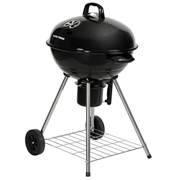George Foreman Portable Charcoal BBQ Round Kettle 47.5 cm, Adjustable Vent, Integrated Thermometer, Charcoal Barbecue, Stand & 2 Wheels with Chrome Grill, GFKTBBQ, 60x51x90