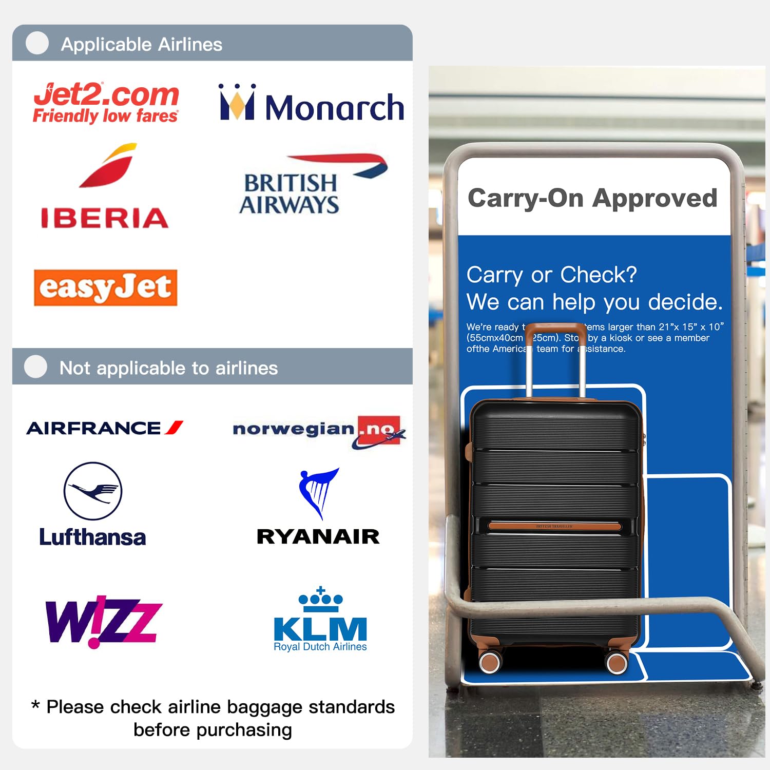 British Traveller 24" Medium Suitcase Lightweight Polypropylene Hard Shell Luggage Hold Check in Suitcase with 4 Wheels and Built-in TSA Lock(Navy, 66cm 60L)