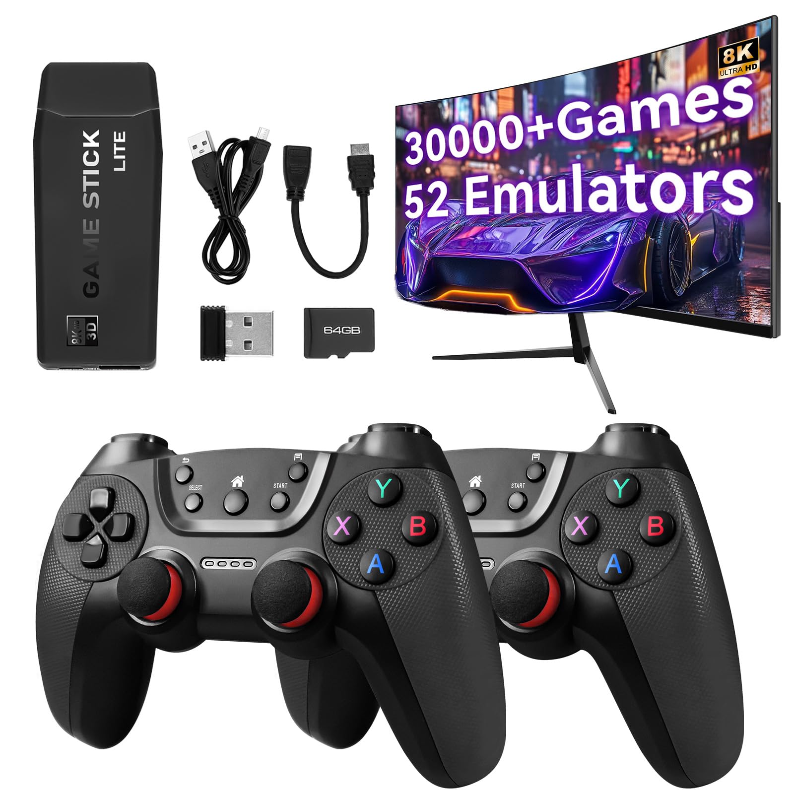 M22 Retro Game Console –Support to with 30000+ Classic Games, 8K HD HDMI, Plug and Play Game Console, Upgrade Dual Wireless Controllers Gift for Teen and Partner Black1