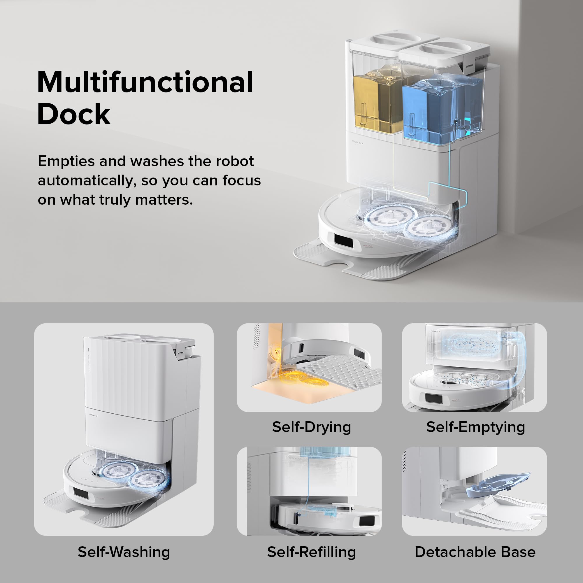 roborock Qrevo S Robot Vacuum Cleaner, 7000Pa Suction, LiDAR & Reactive Tech Obstacle Avoidance, Multifunctional Dock, Auto Mop Washing&Drying, Self-Emptying&Refilling, 10mm Mop Lifting (White)