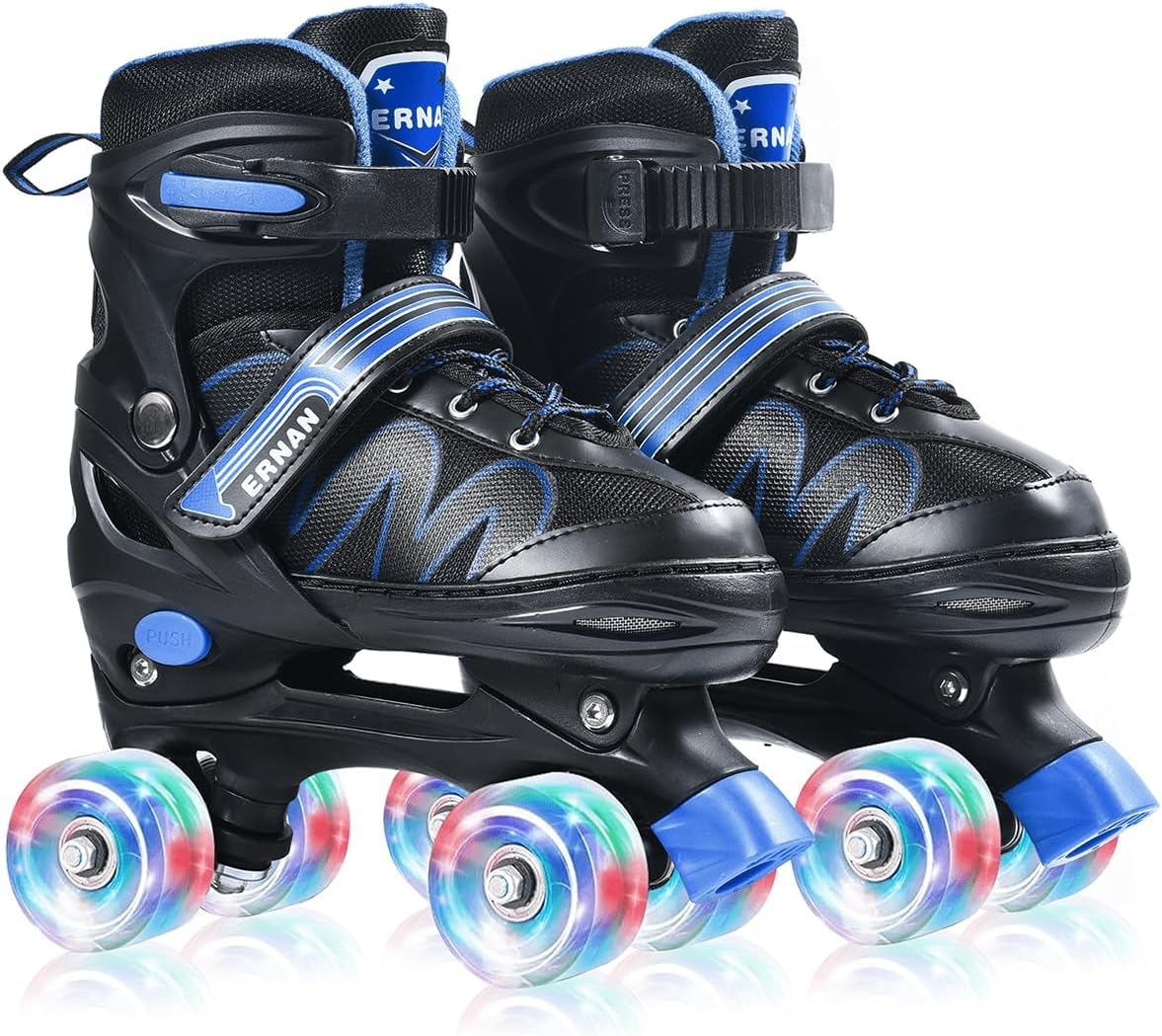 ERNAN Roller skates kids Roller boots,8 Light up Wheels and 4 Sizes Adjustable.Rollerskates for Kids Beginners, Suitable for Indoor Outdoor (BLUE, L)