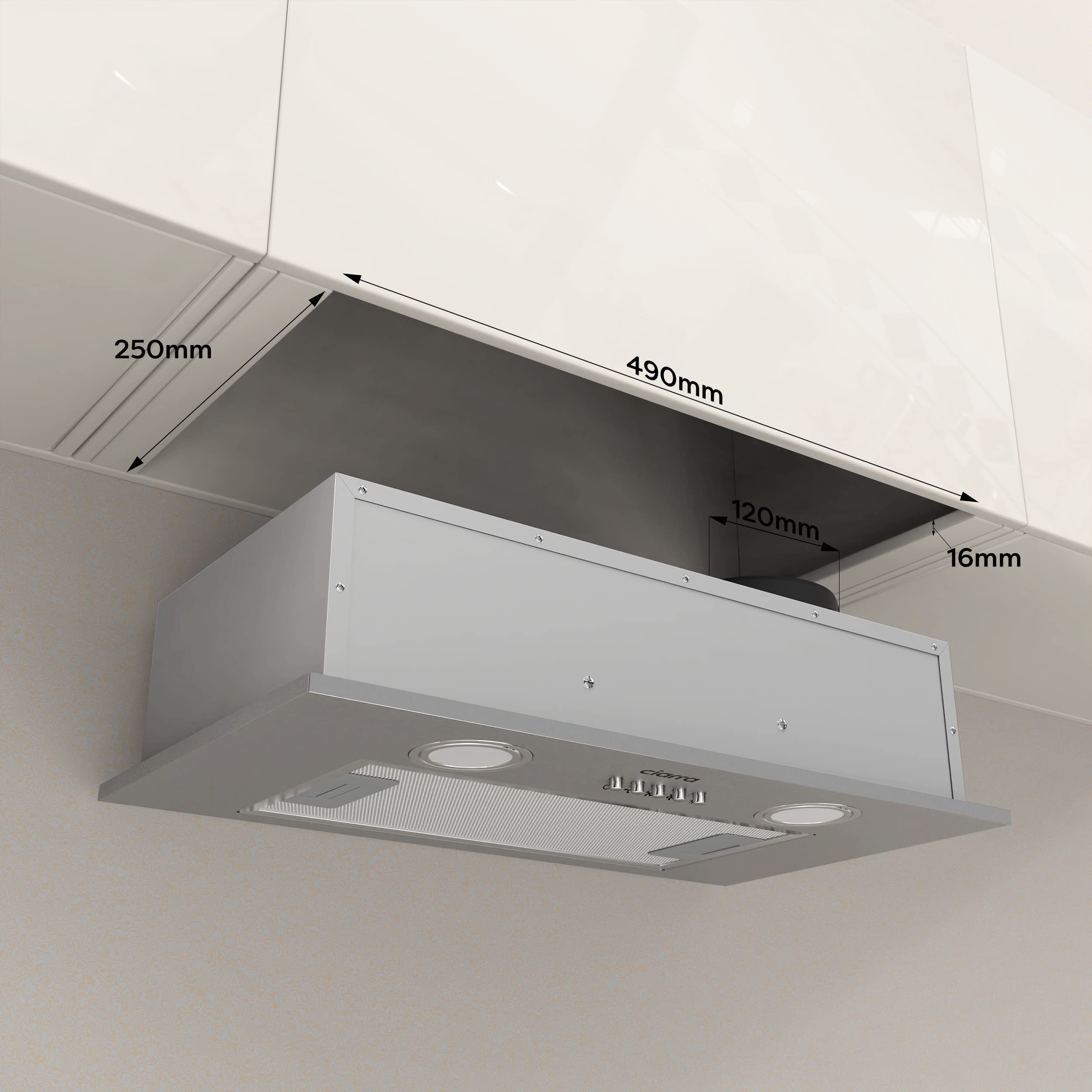 CIARRA Integrated Cooker Hood 52cm CBCS5913A Stainless Steel Built in Extractor Hood LED Light 3 Speeds Undercabinet Extractor Fan