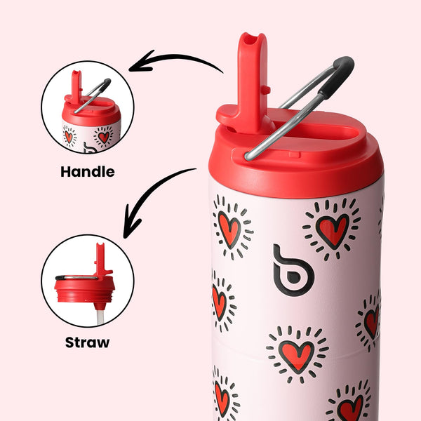 Insulated Water Bottle 700ml(24oz) with Straw, Lid, and Handle - Stainless Steel Sports Travel Gym Bottle for Men and Women (Skiing)