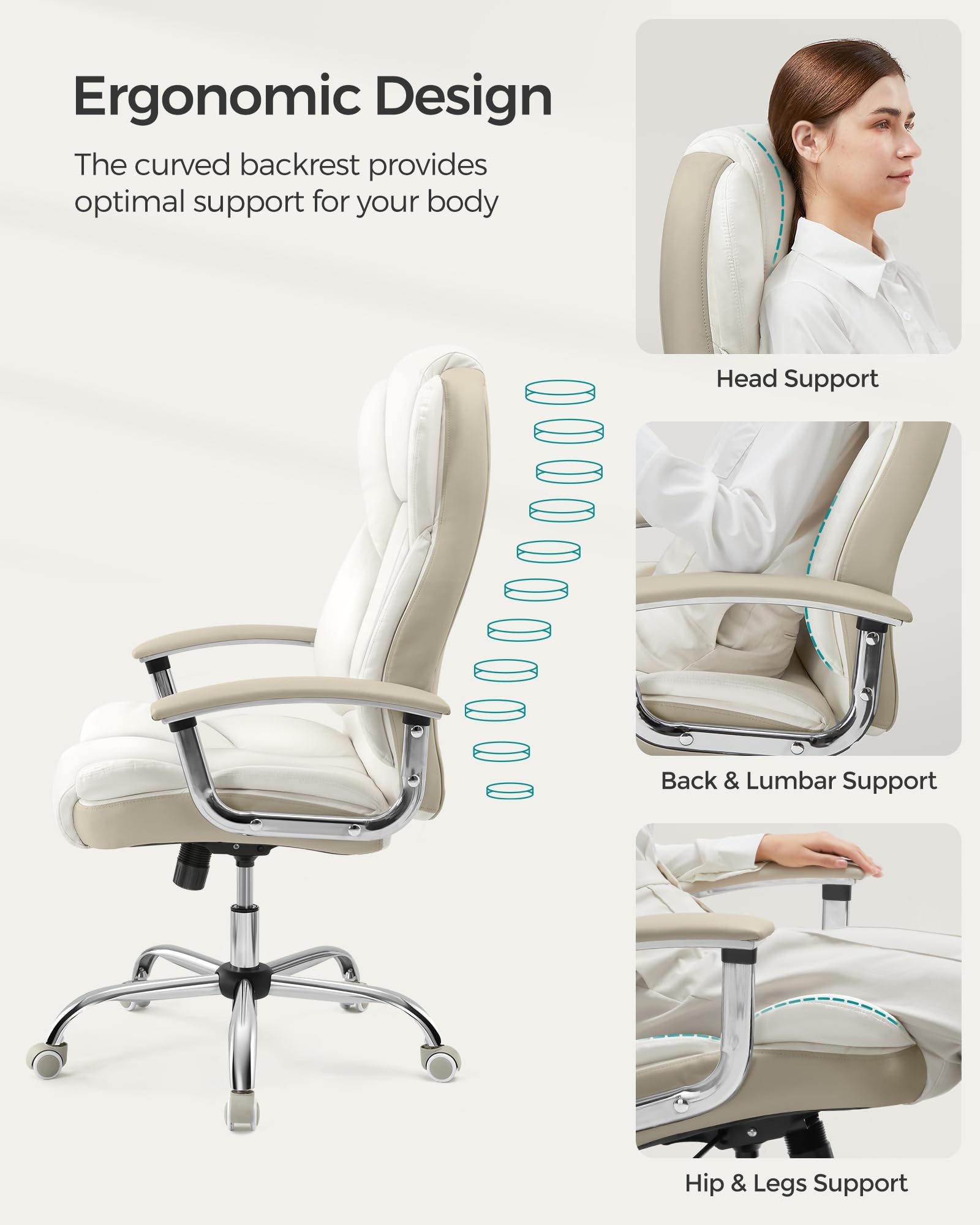 SONGMICS Office Chair, Desk Chair, Gaming Chair with Armrests, Swivel Computer Chair, Executive Office Chair, Adjustable Height, Tilt Function, Home Office, Study, Ink Black OBG57BUKV1